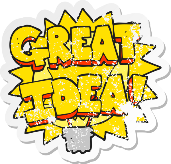 Bir insan tarafından çizilmiş GREAT IDEA sembolünün gerilemiş retro yapıştırması