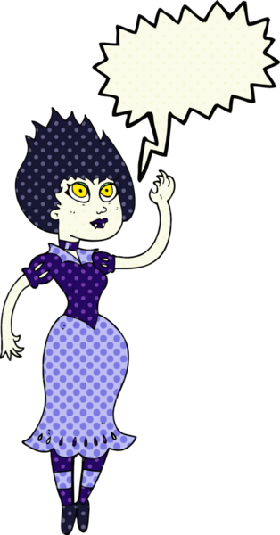 El yazısıyla çizilmiş çizgi roman konuşma balonu. Bir insan tarafından çizilmiş vampir kız.