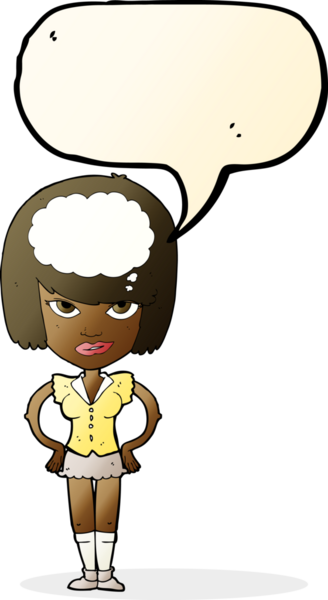 Bir insan tarafından çizilmiş bir konuşma balonuyla düşünen karikatür kadını.