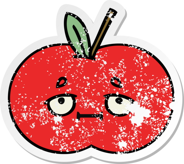 Bir insan tarafından çizilmiş kırmızı elma çizgi filminin sıkıntılı çıkartması.