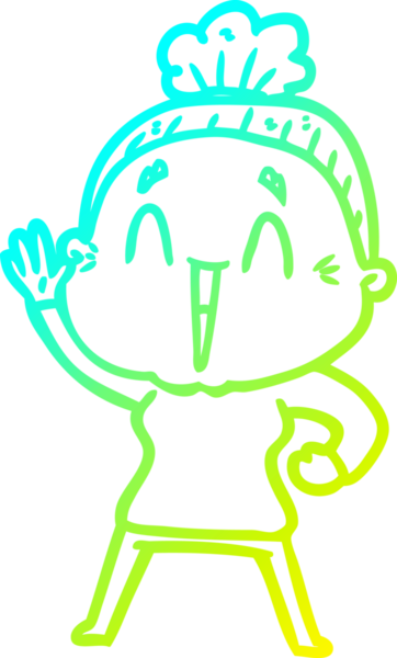 Bir insan tarafından çizilmiş, mutlu, yaşlı bir kadının çizdiği soğuk çizgi.