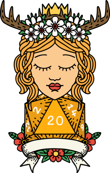 Retro Dövme Tarzı İnsan Druid Bir insan tarafından çizilmiş doğal 20 rulo ile