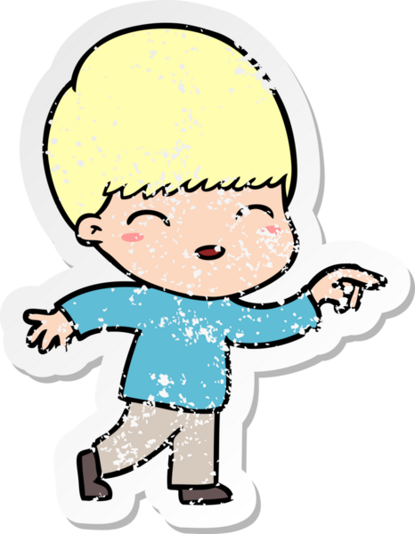 Bir insan tarafından çizilmiş mutlu çizgi film çocuğunun sıkıntılı çıkartması.