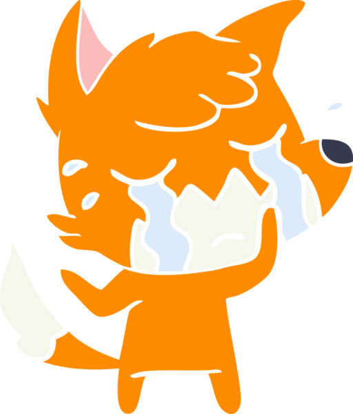 Bir insan tarafından çizilmiş ağlayan tilki düz renkli çizgi film