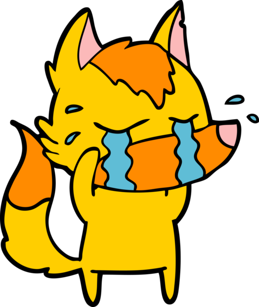 Bir insan tarafından çizilmiş üzgün küçük tilki çizgi film karakteri.