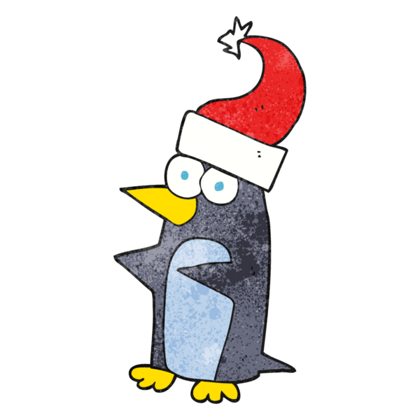Bir insan tarafından çizilmiş serbest dokulu karikatür noel pengueni.