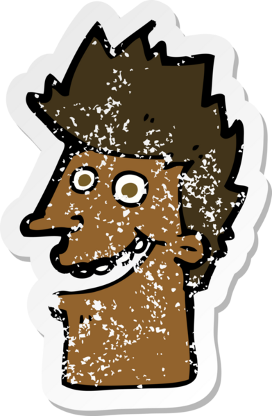 Bir insan tarafından çizilmiş mutlu bir adamın karikatür yapıştırması.