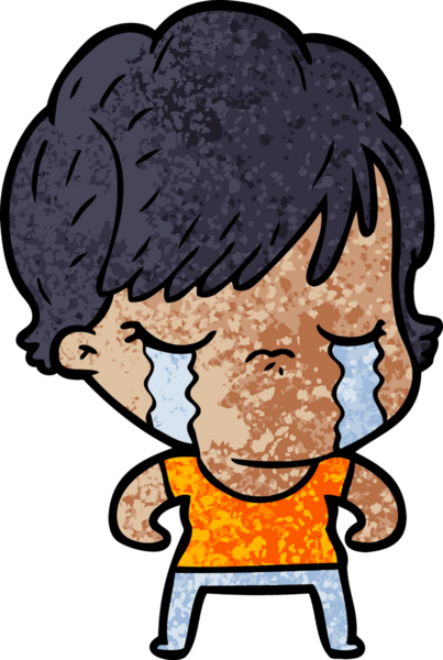 Bir insan tarafından çizilmiş ağlayan çizgi film kadını.