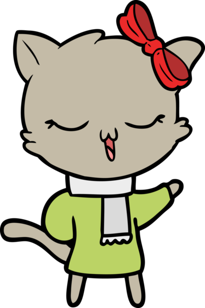 Bir insan tarafından çizilmiş kafasında yay olan çizgi film kedisi.