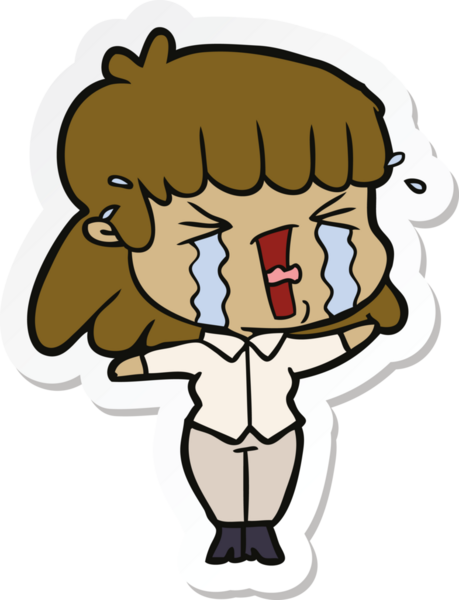 Bir insan tarafından çizilmiş gözyaşları içindeki bir karikatür kadının çıkartması.