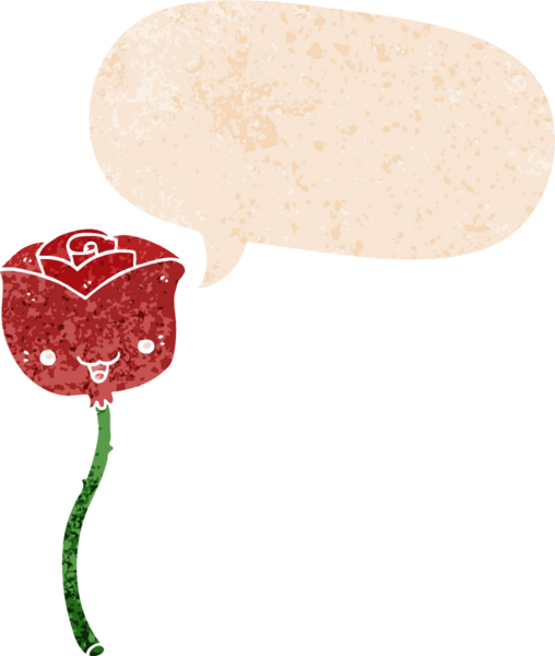 Bir insan tarafından çizilmiş grunge dertli retro biçimli konuşma baloncuklu karikatür çiçeği