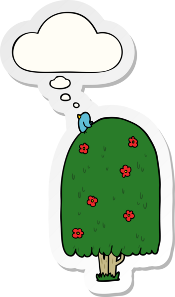 Düşünce baloncuğu insan tarafından çizilmiş bir çıkartma olan çizgi film uzun ağaç.