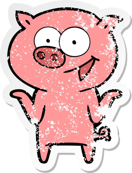 Bir insan tarafından çizilmiş dertsiz bir çizgi film domuzu çıkartması.