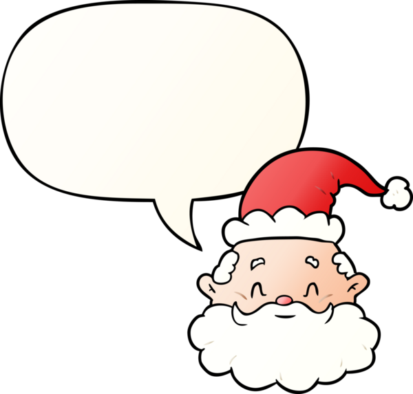 Çizgi film Noel Baba yüzü bir insan tarafından çizilmiş yumuşak bir gradyan tarzla konuşma baloncuğu ile