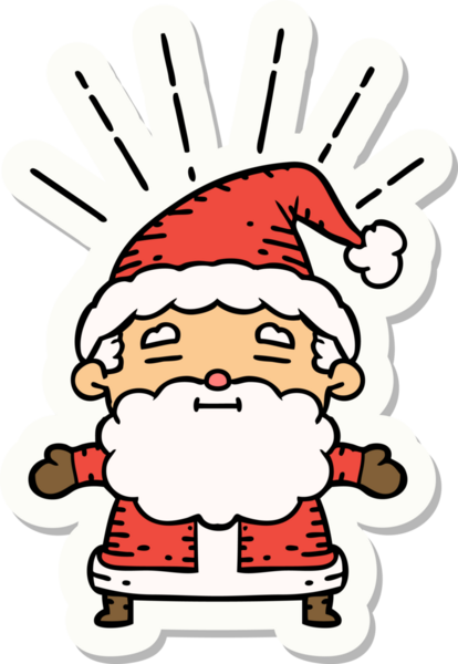 Bir insan tarafından çizilmiş dövme stili Noel Baba karakterinin çıkartması.