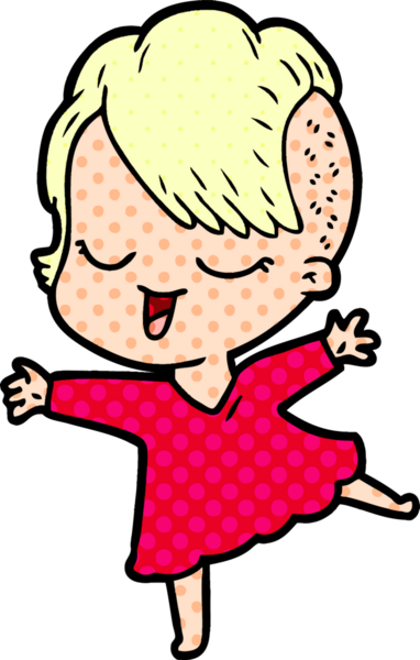Bir insan tarafından çizilmiş mutlu çizgi film kızı.