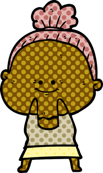 Bir insan tarafından çizilmiş mutlu yaşlı kadın çizgi filmi.