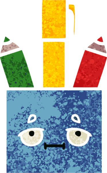 Bir insan tarafından çizilmiş kalem kabının retro illüstrasyon tarzı karikatürü