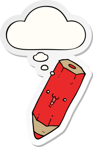 Mutlu çizgi film karakteri. Düşünce baloncuğu insan tarafından çizilmiş bir çıkartma.