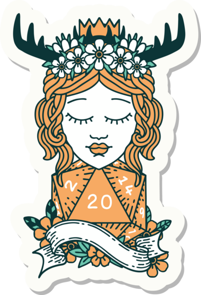 Bir insan tarafından çizilmiş 20 zarlı insan Druid çıkartması.