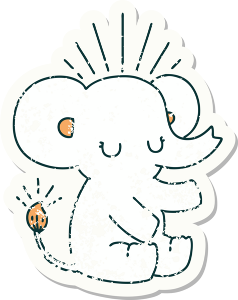 Dövme stili eski bir çıkartma. Bir insan tarafından çizilmiş şirin bir fil.