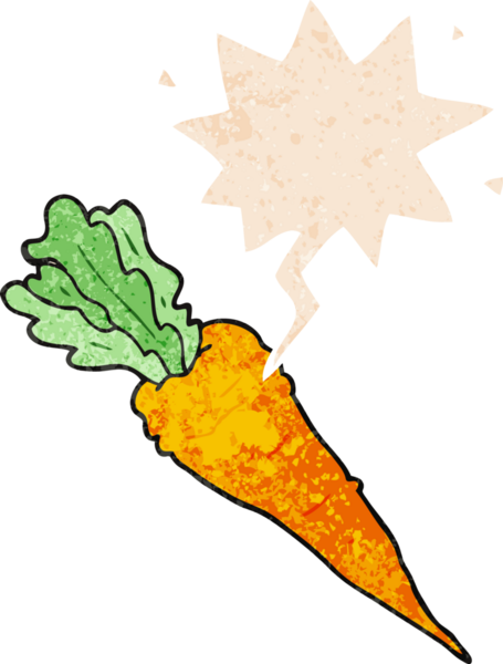 Bir insan tarafından çizilmiş, grunge 'da konuşma baloncuğu olan karikatür havucu.