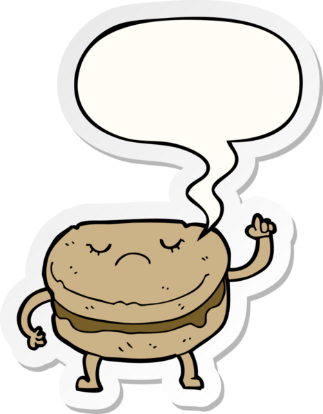 Bir insan tarafından çizilmiş konuşma balonu çıkartmalı çizgi film bisküvisi.