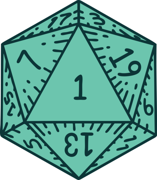 Retro Dövme Biçimi Doğal 1D20 zar bir insan tarafından çizildi