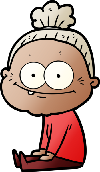 Bir insan tarafından çizilmiş mutlu yaşlı kadın çizgi filmi.