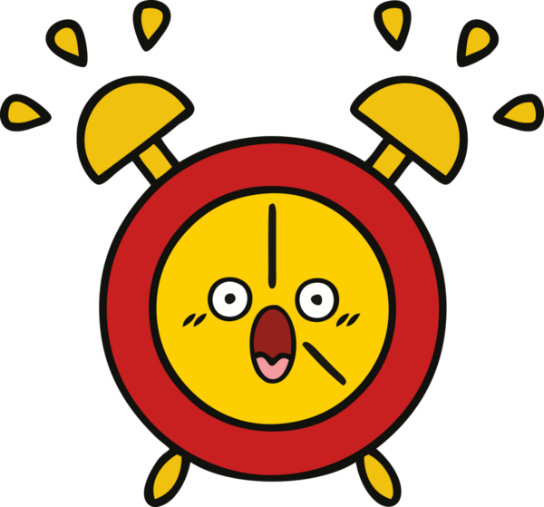 Bir insan tarafından çizilmiş çalar saatin şirin bir karikatürü.