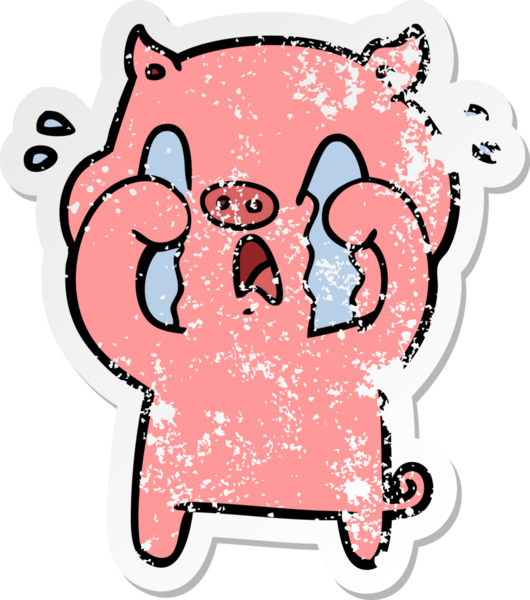 Bir insan tarafından çizilmiş ağlayan domuz çizgi filminin hüzünlü çıkartması.