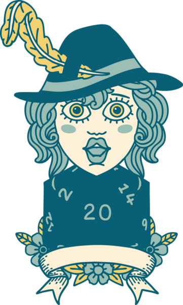 Retro Dövme Tarzı İnsan Ozan Karakteri Bir insan tarafından çizilmiş doğal 20 zar ile