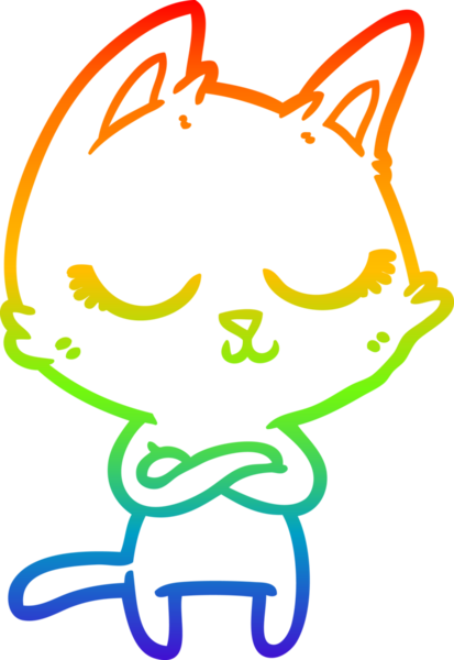 Gökkuşağı gradyan çizgisi bir insan tarafından çizilmiş sakin bir çizgi kedi çizimi