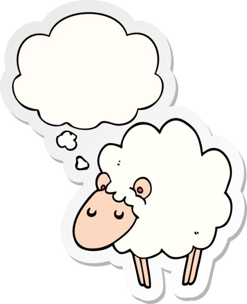 İnsan tarafından çizilmiş bir çıkartma olarak düşünce baloncuğu olan çizgi film koyunu.