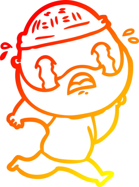 Bir insan tarafından çizilmiş ağlayan sakallı bir adamın sıcak çizgi çizimi.