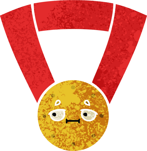 Bir insan tarafından çizilmiş altın madalyanın retro çizim tarzı karikatürü.