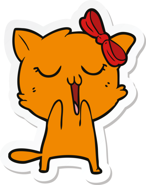 Bir insan tarafından çizilmiş çizgi film kedisinin çıkartması.