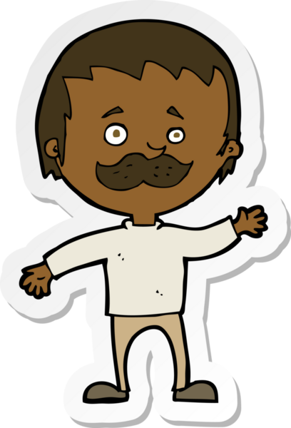 Bir insan tarafından çizilmiş bıyıklı bir karikatür adamın çıkartması.