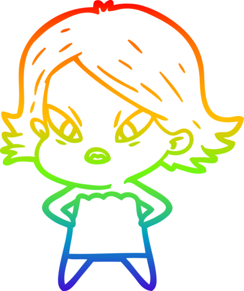 Çizgi film çizen gökkuşağı gradyanı bir insan tarafından çizilmiş stresli kadın.