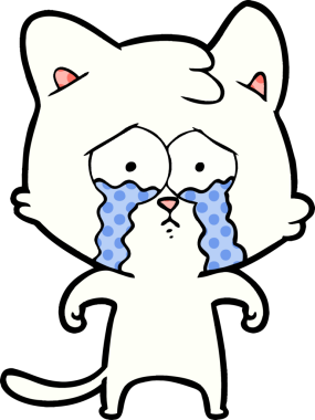 Bir insan tarafından çizilmiş ağlayan kedi çizgi filmi.