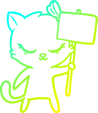 Bir insan tarafından çizilmiş tabelalı şirin bir çizgi film kedisi çizimi