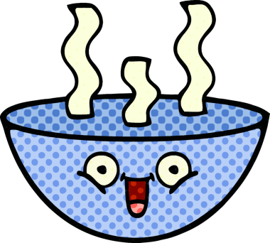 Bir insan tarafından çizilmiş sıcak çorba tabağının çizgi romanı.