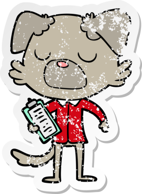 Bir insan tarafından çizilmiş karikatür köpek müdürünün sıkıntılı çıkartması.