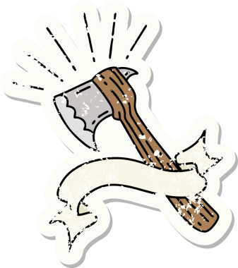 Bir insan tarafından çizilmiş eski dövme stili balta etiketi.