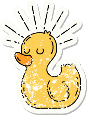 Bir insan tarafından çizilmiş eski bir dövme stili plastik ördek çıkartması.