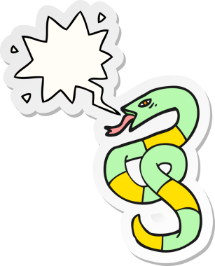 Bir insan tarafından çizilmiş konuşma balonu çıkartmalı tıslayan çizgi film yılanı.