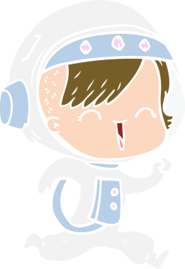 Bir insan tarafından çizilmiş mutlu düz renkli çizgi film kızı.