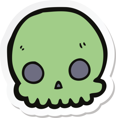 Bir insan tarafından çizilmiş bir karikatür kafatası çıkartması.