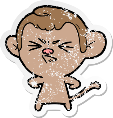 Bir insan tarafından çizilmiş kızgın bir maymunun sıkıntılı çıkartması.