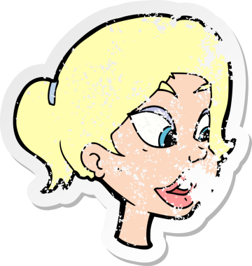 Bir insan tarafından çizilmiş, karikatür dostu bir kadının gerilimli çıkartması.